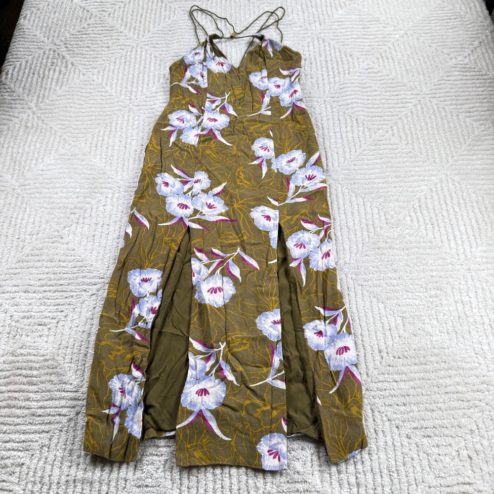 Silence + Noise Floral Maxi Dress Women's 0 Green Boho Tropical Gypsy UO Earthy